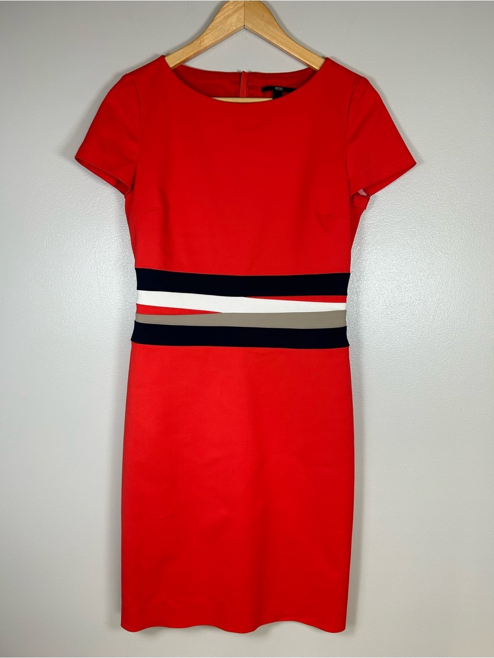 Hugo Boss Hermosa Colorblock Waist Sheath Dress Red